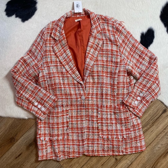 POL Evie Boucle Tweed Jacket Lined oversized Blazer Jacket - Picture 1 of 12